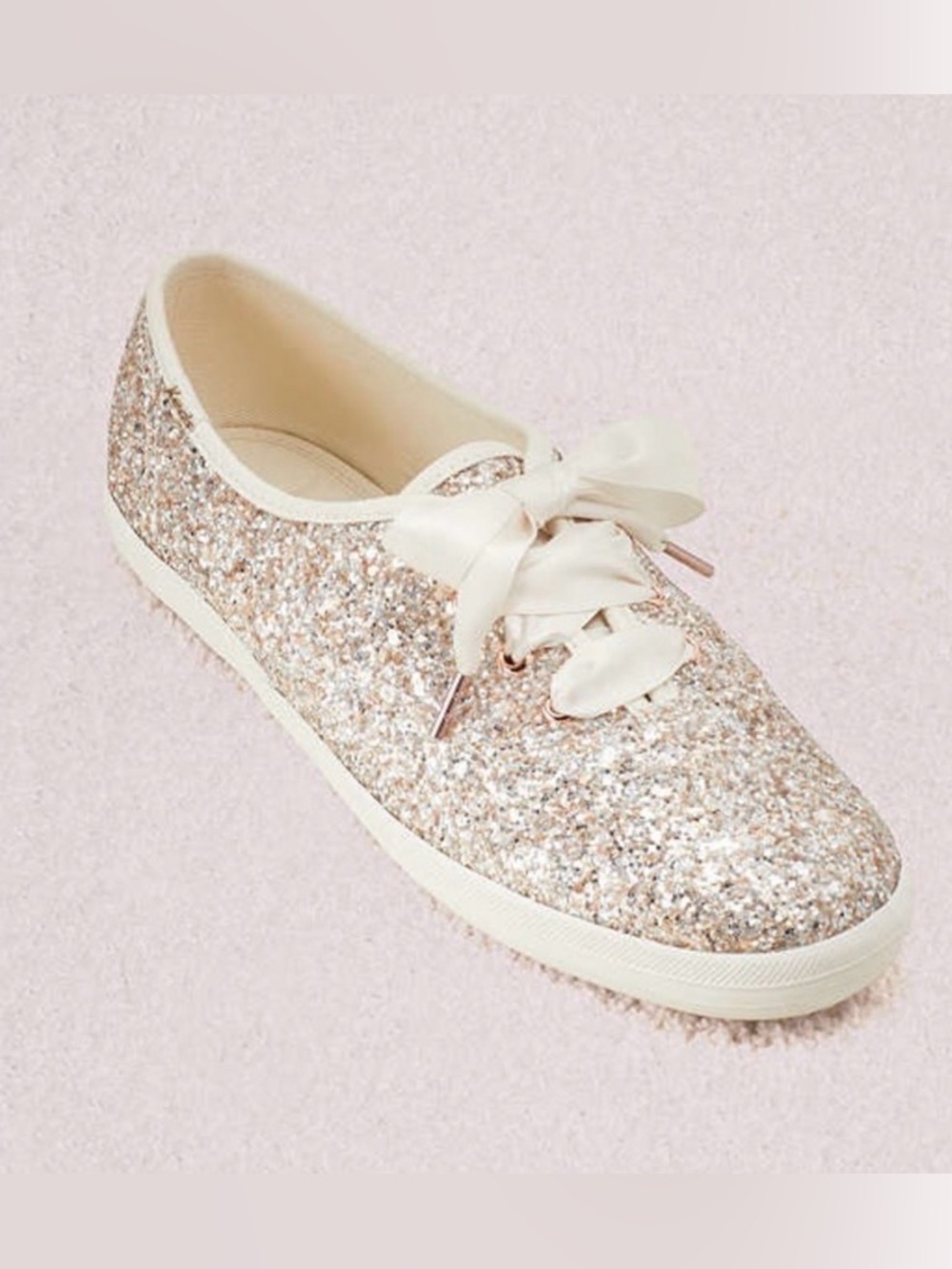 NEW Kate Spade x Keds Glitter Sneakers Satin Ribbon Lace Shoes 7.5